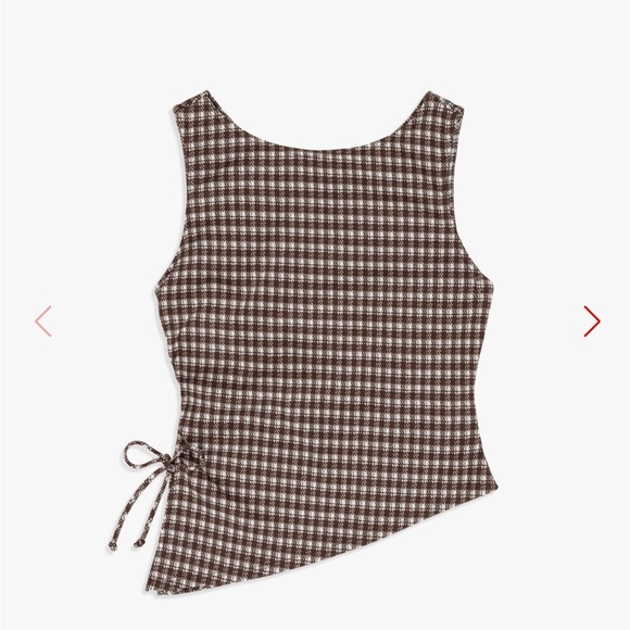 Lisa Says Gah Tops - Lisa Says Gah Brown & White Checked Asymmetric Tank